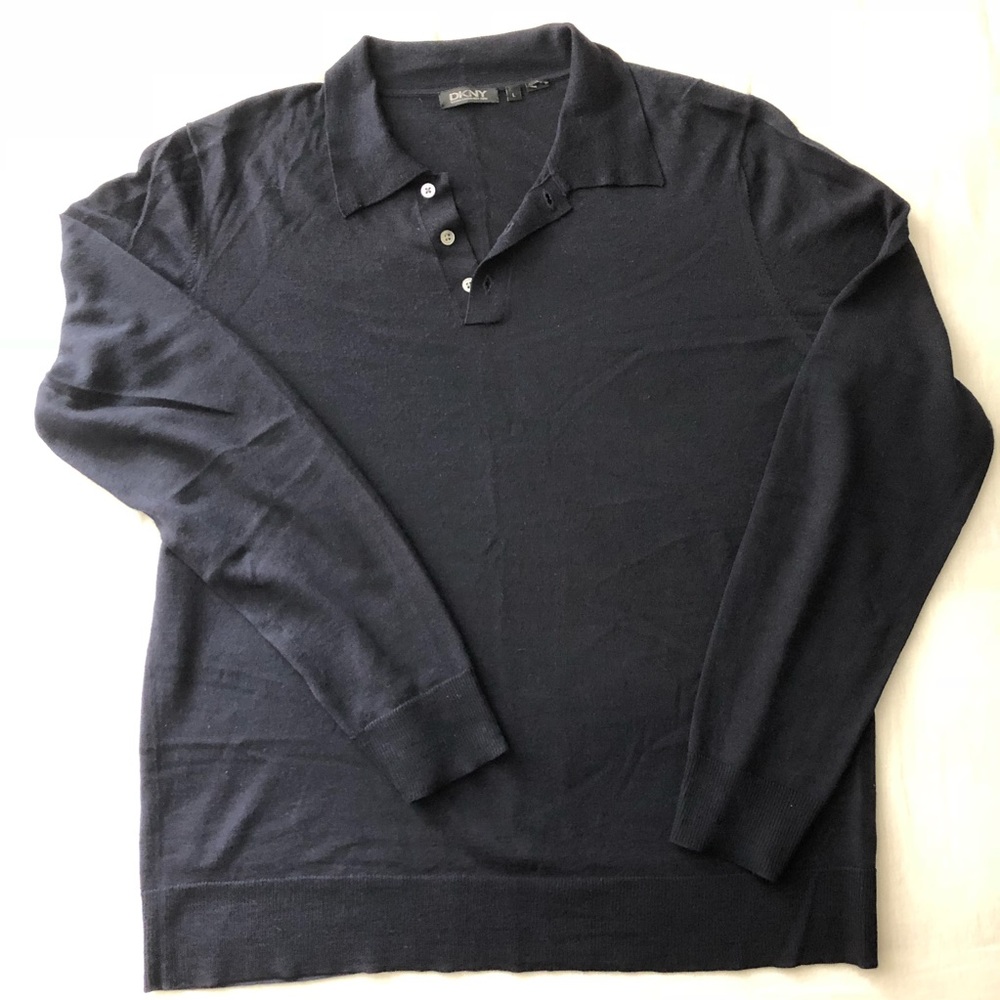 DKNY lightweight long sleeve polo knit sweater L